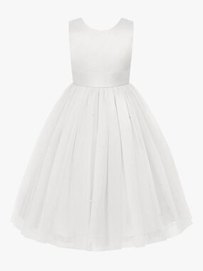 White Tulle Flower Girl Dress with Pearl Accents